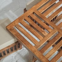 طاولة قهوة كالنيرا خشب صلب بني و4 كراسي قماش بيج ق...