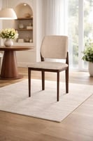 كرسي طعام إيفيليا قماش بيج فاتح بارجل خشب بني