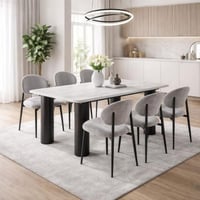 طاولة طعام بيليندا سطح رخام قاعدة معدن اسود مع 6 ك...