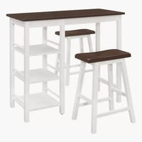 طاولة مرتفعة و 3 رفوف مع كريسين خشب بني مع ابيض -...