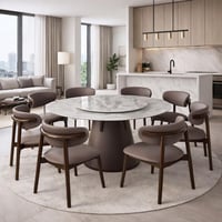 طاولة طعام دومينيكا مستديرة سطح رخام و قاعدة معدن...
