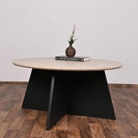 طاولة قهوة مستديرة خشبية لون اسود مع بيج فاتح فاخر...