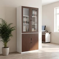 دولاب مكتب جيمّا حديد درفتين 5 رفوف- بني وابيض