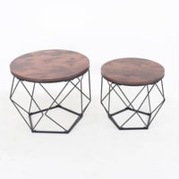 طقم طاولات قهوة كاسترا خشب بقواعد معدن لون خشبي -...