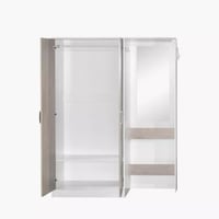 خزانة ملابس ببابين مع مرآة وأرفف مفتوحة وإضاءة من...