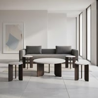 طقم طاولات ألبرتا 5 قطع خشب سطح كريمي و قاعدة بني