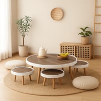 طقم طاولات ارضيه سيرفا خشب باللون بني رخامي - 5 حب...