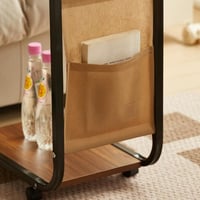 طاولة خدمة رولكس بسطح خشبي وجيب جانبي قماش لون بني...