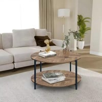 طاولة قهوة تيرفوريا مستديرة مع رف سفلي خشب هندسي ه...