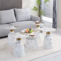 طقم طاولات قهوة كالفييرا بسطح حجر ملبد و قاعدة معد...