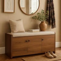 خزانة احذية إلدا مع خشب بني مع مقعد تخزين عملي بتص...