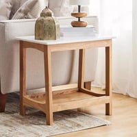 طاولة جانبية طويلة بسطح رخام طبيعي و قاعدة خشب زان...