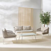 طقم طاولة قهوة للجلسات الخارجية مع 4 مقاعد ووسائد...