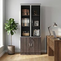 دولاب ملفات سيينا درفتين خشب رمادي مع زجاج