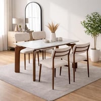 طاولة طعام إيزابيلا مستطيلة سطح الرخام ابيض بأرجل...