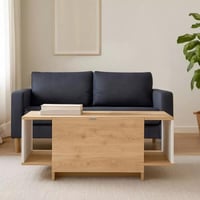 طاولة قهوة كورفاني خشب هندسي ب درج تخزين لون بيج م...