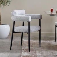 كرسي طاولة طعام قماش بوكلية رمادي فاتح بأرجل معدن...