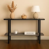 كونسول مدخل مونر هيكل معدني سطح زجاج و رف خشب لون...