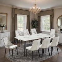 طقم طاولة طعام سيراميك مع خشب - 6 كراسي