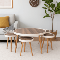 طقم طاولات تركي خشب أرڤيا باللون البني رخامي -5 حب...