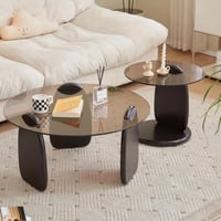 طقم طاولات قهوة ألموند بسطح زجاجي و قاعدة خشب - 2...