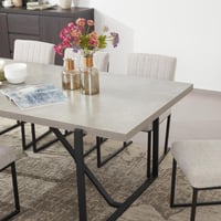 طقم طاولة سفرة مستطيلة من خشب هندسي مع 8 كراسي قما...