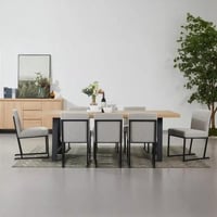 طقم طاولة سفرة بتصميم U خشب هندسي بيج مع 8 كراسي ق...