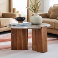 طاولة قهوة مارفيونا مستديرة بسطح رخام طبيعي و قاعد...