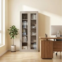 دولاب حديد ليفيا مكتبي درفتين زجاج 5 رفوف - بيج