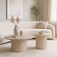 طقم طاولات فيوريلا دائري قطعتين خشب لون بيج