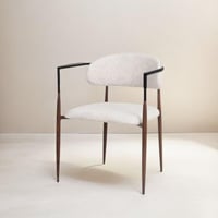 كرسي طعام ايفا قماش كتان لون ابيض بارجل و ذراعين خ...