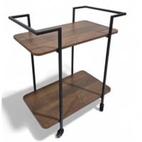 عربة تقديم أنيقة بتصميم معدني مستويين خشب بني غامق...