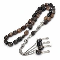 سبحة فاخرة من حجر بني غامق معالج 33 خرزة بتصميم فض...