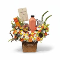 سلة فواكه وورد طبيعي فخم هدية الحمد لله على السلام...