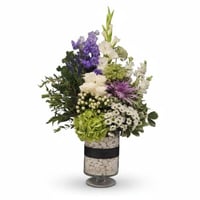 فازة ورد طبيعي فاخر جلاديولس ودلفينيوم وبيبي كريز...