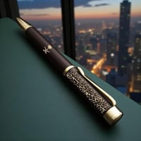 قلم أنيق بني مطفي بأطراف ذهبية مع نقش الاسم داخل ع...