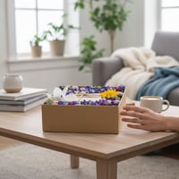 تنسيق ورد طبيعي فاخر داخل بوكس مع شوكولاتة مولدز و...