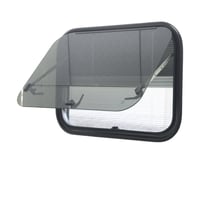 نافذة كرفان بستم مقاوم للكسر والتلف مع ستارة