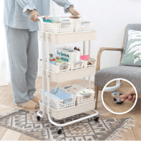 عربة منظمة بسلات بلاستيكية ابيض