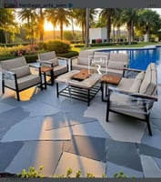 جلسه 7 اشخاص حديد مع طاوله كبير منقد وطاولتين خدمه