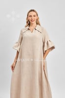 جلابية بيج بتصميم ناعم وأكمام كشكش وياقة مزينة بال...