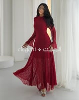 فستان دانتيل عنابي مرصع بفصوص كريستال ناعمة - فستا...