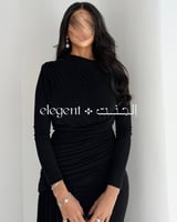 فستان سهرة أسود استرتش بلمسة درابيه وأكمام طويلة