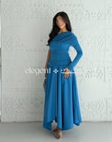 فستان سهرة أزرق بقصة كتف واحد بتصميم draped أنيق -...