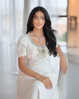 فستان أبيض ميدي فخم بفصوص كريستالات أكمام أنيقة -...