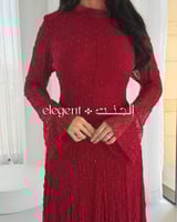 فستان دانتيل عنابي مرصع بفصوص كريستال ناعمة - فستا...