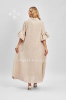 جلابية بيج بتصميم ناعم وأكمام كشكش وياقة مزينة بال...