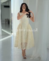 فستان ناعم سكري بتطريز ورود وترتر