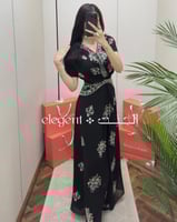 فستان أسود ملكي مطرز بالفضي بالكامل