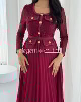 فستان دانتيل أنيق عنابي مع شيفون مكسر وحزام